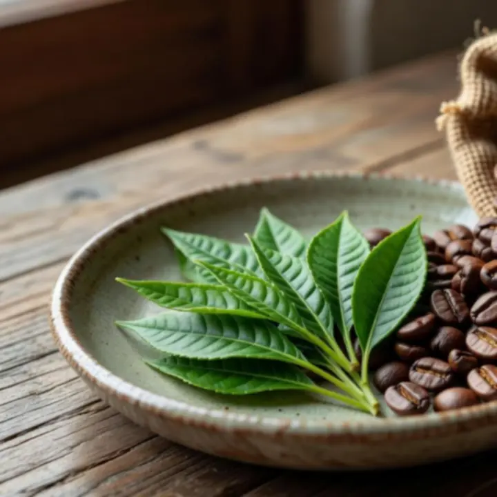 Közelkép prémium kávészemekről és tealevelekről, kiemelve a KaveHorizon termékek részletgazdagságát.