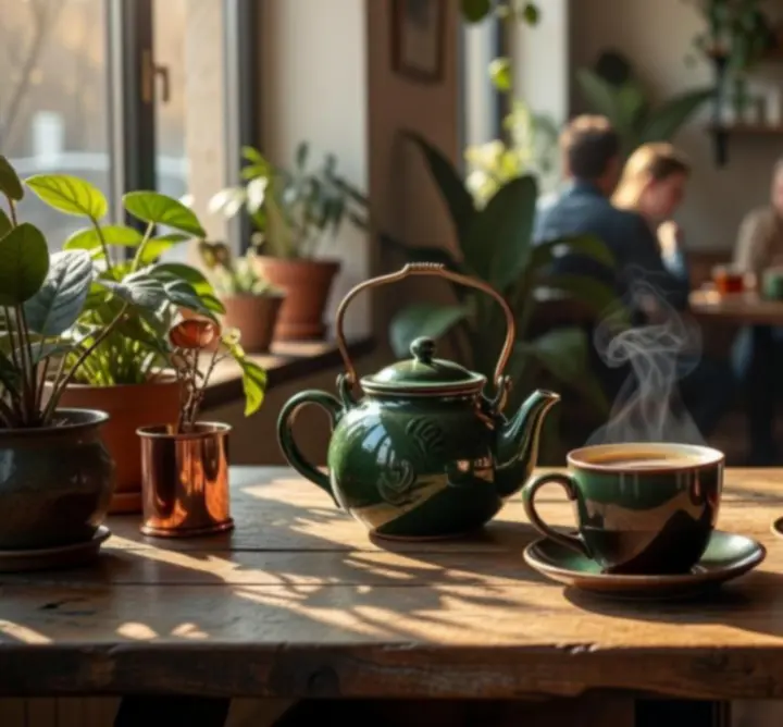 Gőzölgő kávé és tea elegáns csészékben a KaveHorizon webshopjában