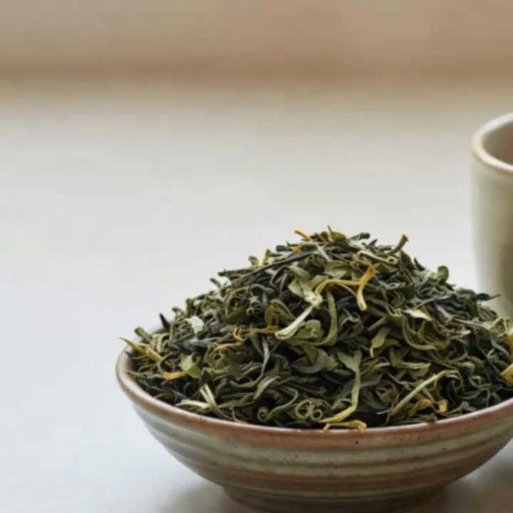 Különféle teák közeli képe: levelek, virágok, színek